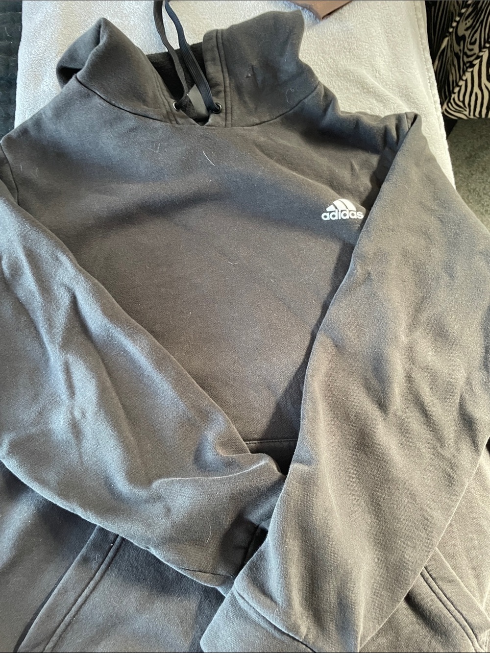 adidas Black Hooded Pullover with Small Trefoil Logo